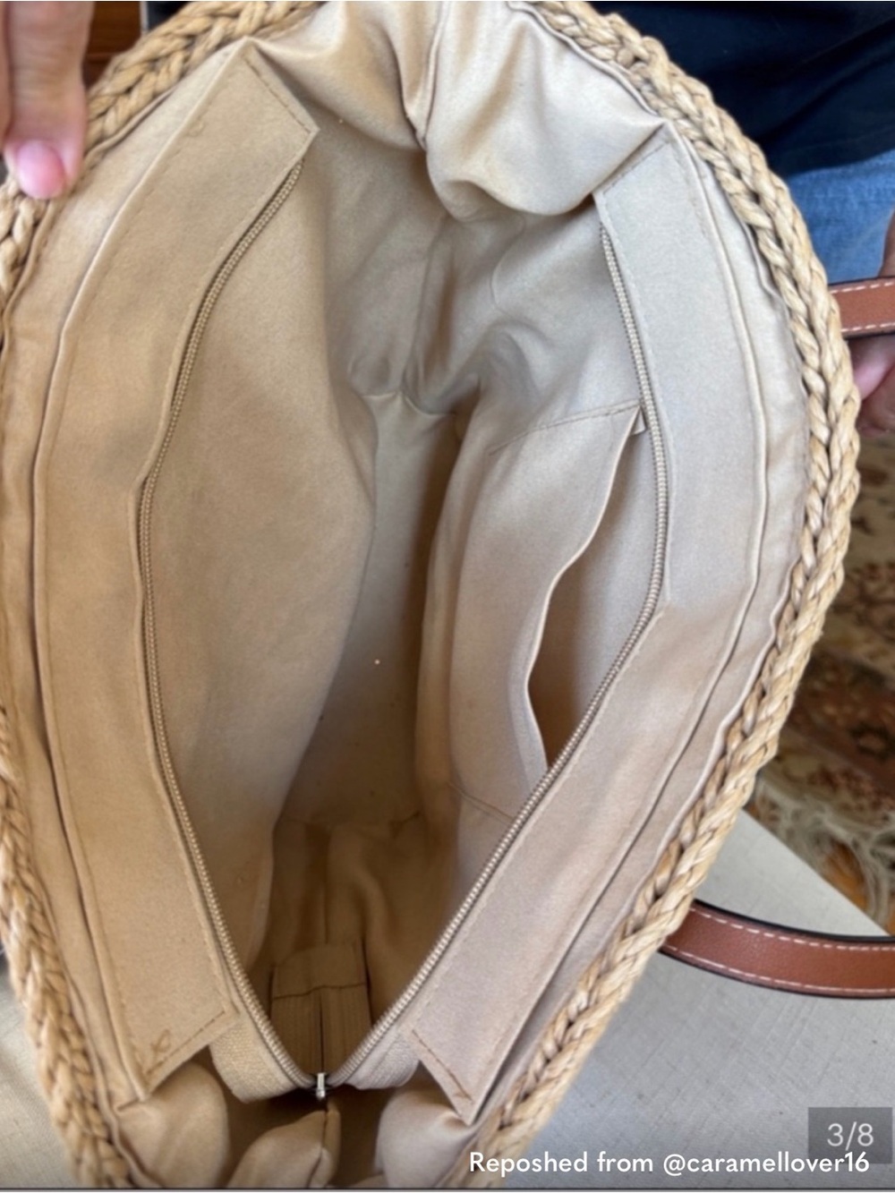 Natural Woven Raffia Loewe Tote with Genuine Leather Trim - Natural Straw Color - Picture 3 of 7